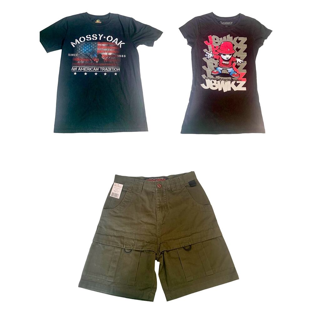 Lot of‎ 2 Graphic T-Shirt ( Med/Small) 1 Cargo Chino Shorts Teen Girls 16 Green